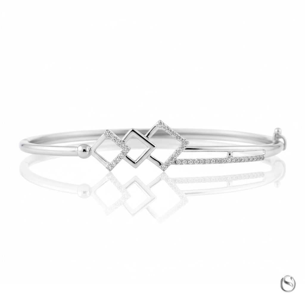 The Geo Diamond Charm Bangle