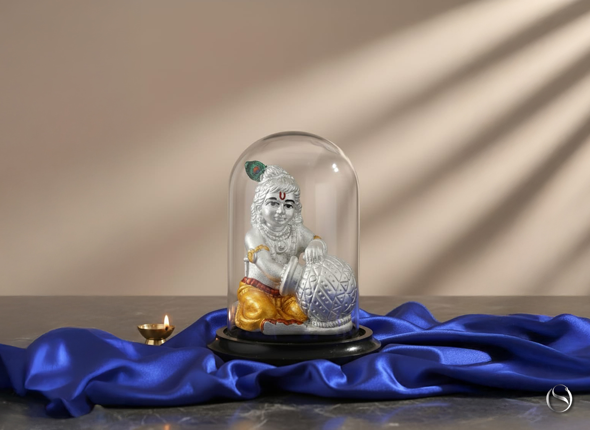 Bal Krishna Idol in Glass Dome