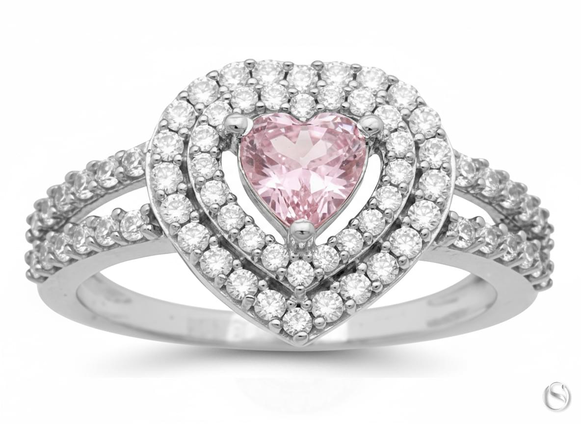 The Pink Heart Halo Engagement Ring